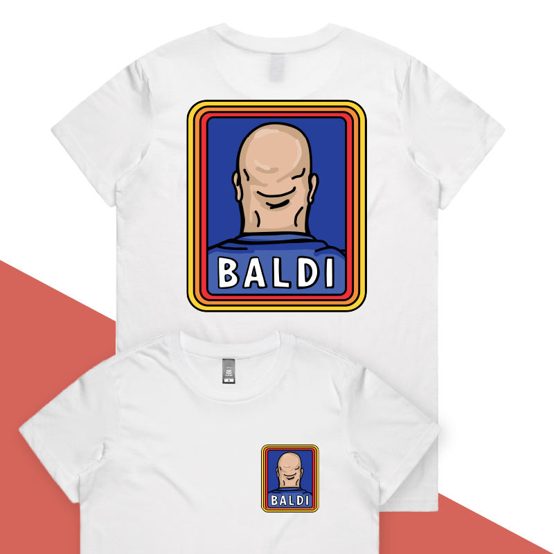 XS / White / Small Front & Large Back Design Baldi 👨🏻‍🦲✂️ – Women's T Shirt