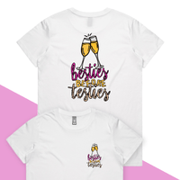 XS / White / Small Front & Large Back Design Besties Before Testies 👭🥰 – Women's T Shirt