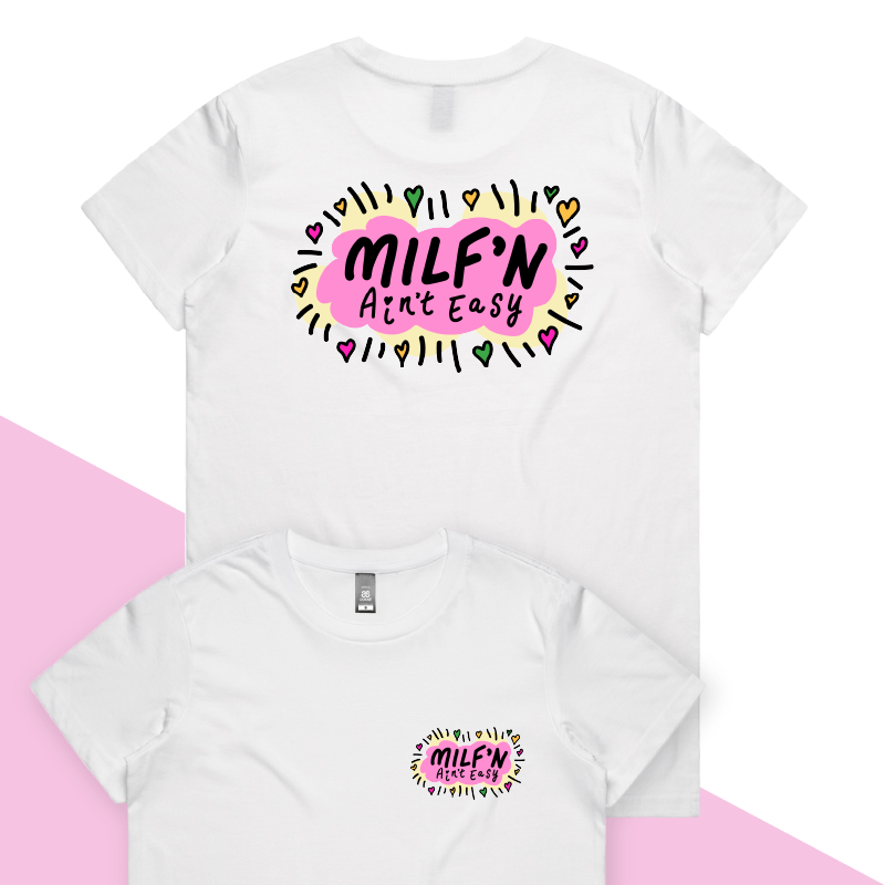 XS / White / Small Front & Large Back Design Milf'n Ain't Easy 👩🎖️ – Women's T Shirt