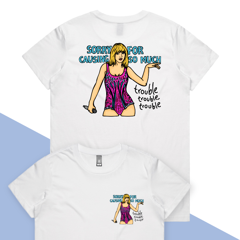 XS / White / Small Front & Large Back Design Trouble, Trouble, Trouble – Women's T Shirt