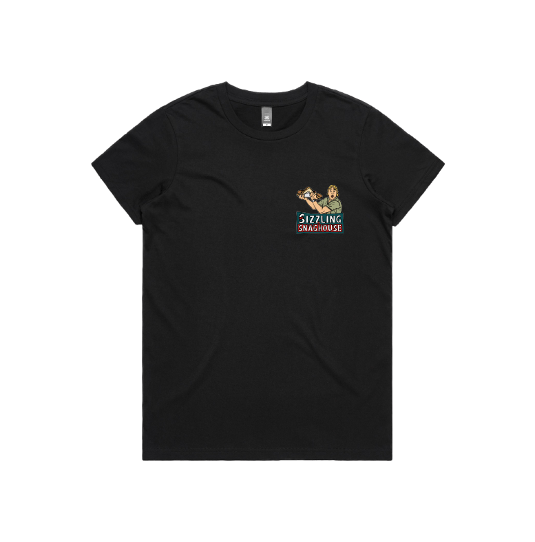 Black / Small Front Design / XS Steve's Snaghouse 🌭 - Women's T Shirt
