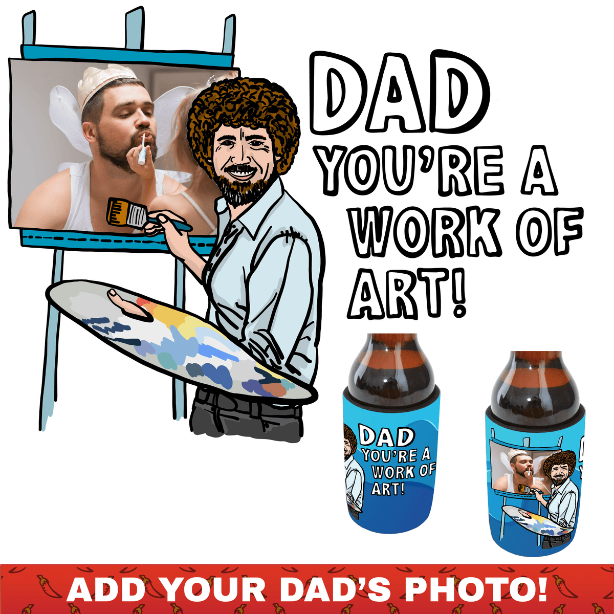 Bob Ross Dad Art 🎨 - Personalised Stubby Holder