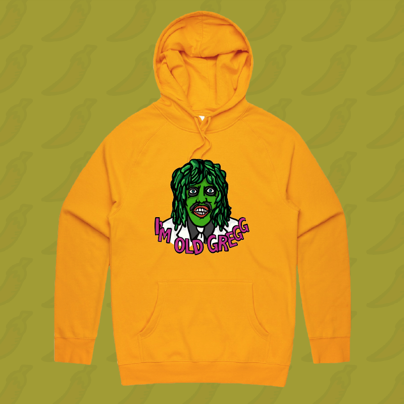 M / Gold / Large Front Print Old Gregg 🧟‍♂️🛶 - Unisex Hoodie