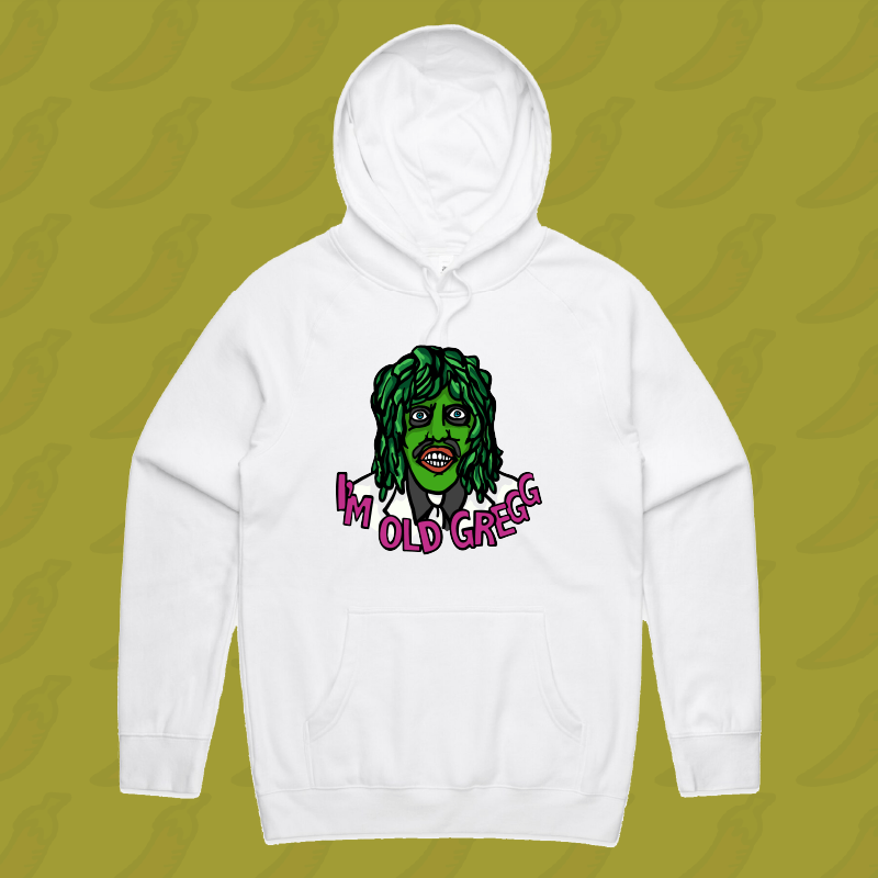 M / White / Large Front Print Old Gregg 🧟‍♂️🛶 - Unisex Hoodie