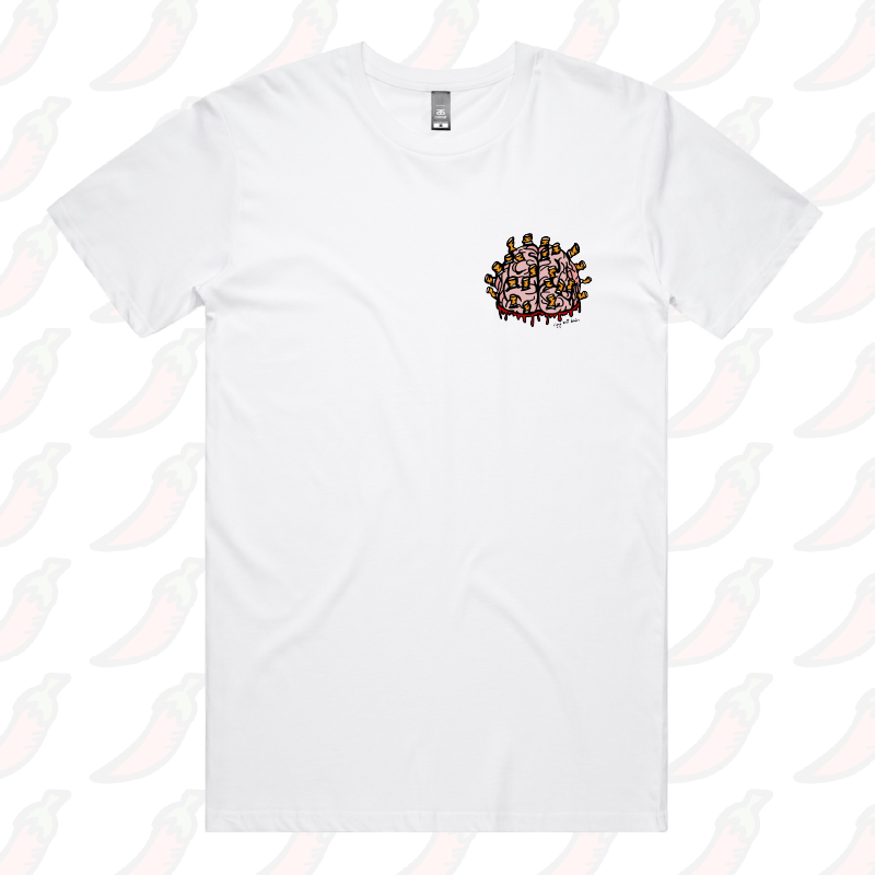 M / White / Small Front Design Ciggy Butt-Brain 🚬🧠 - Men's T Shirt