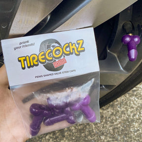Purple Rooster Shaped Valve Stem Cap 🐓🧢 - TireCockz Prank (4 Pack!)