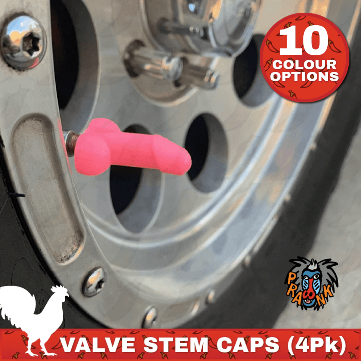 Rooster Shaped Valve Stem Cap 🐓🧢 - TireCockz Prank (4 Pack!)