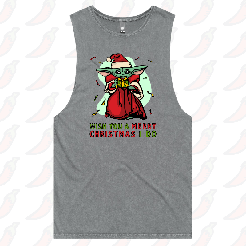 S / Ash / Large Front Design Baby Yoda Christmas 👶🎄- Tank
