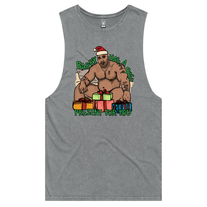 S / Ash / Large Front Design Big Barry Christmas 🍆🎄- Tank