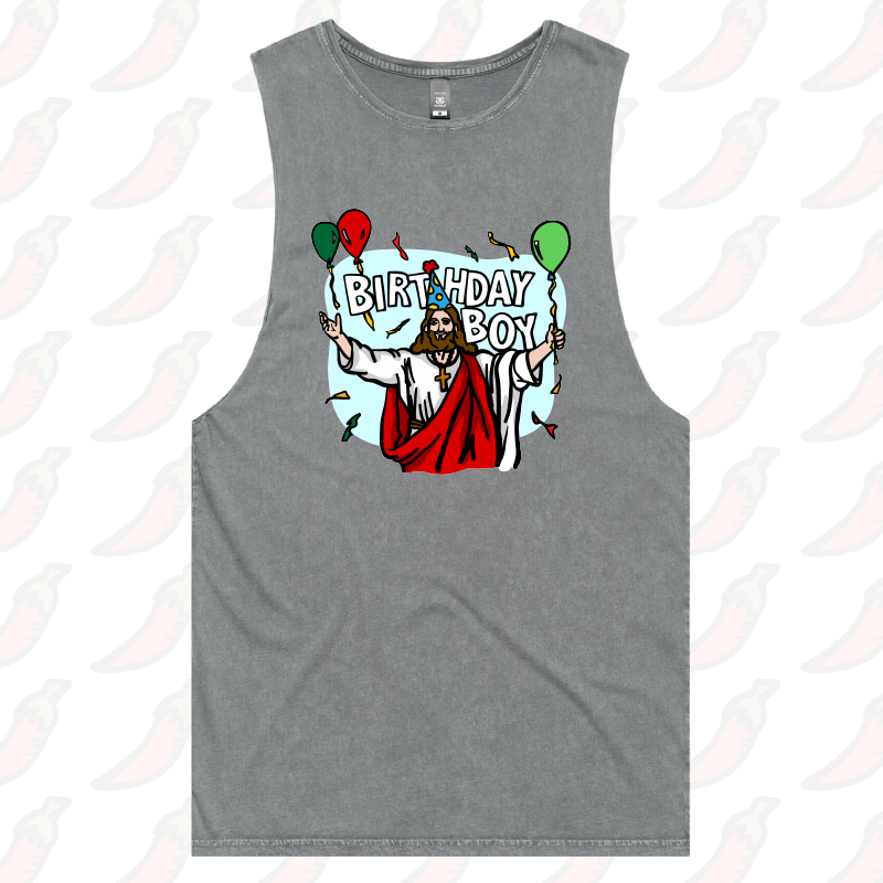 S / Ash / Large Front Design Birthday Boy Christmas 🎉🎄- Tank