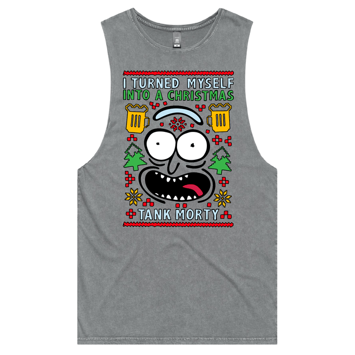 S / Ash / Large Front Design Christmas Morty – Tank
