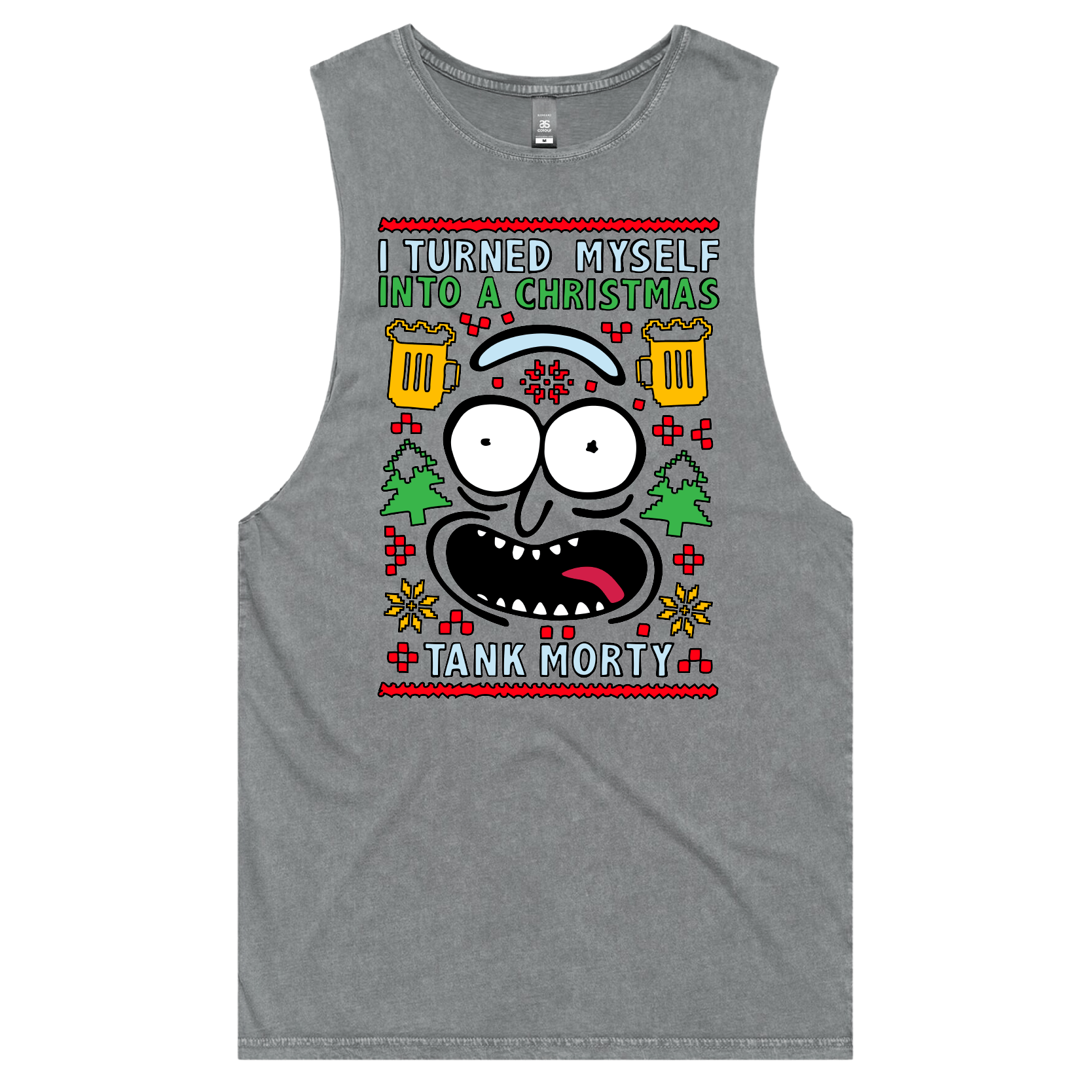 S / Ash / Large Front Design Christmas Morty – Tank