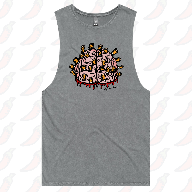 S / Ash / Large Front Design Ciggy Butt-Brain 🚬🧠 - Tank