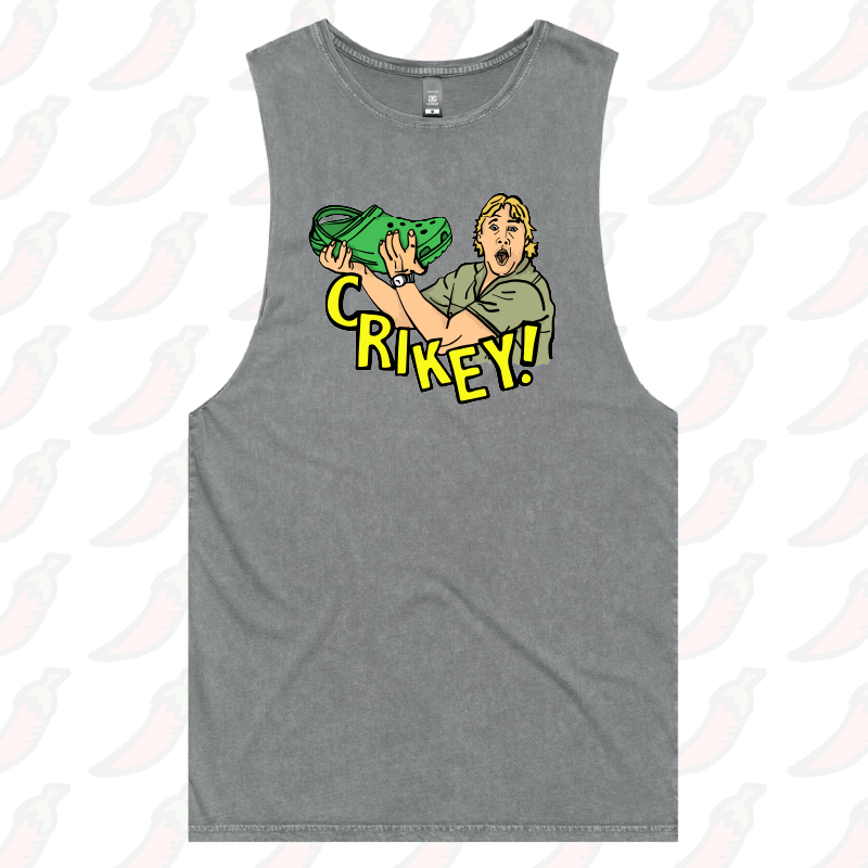 S / Ash / Large Front Design Crikey! Croc Hunter 🐊 - Tank