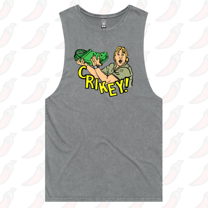 S / Ash / Large Front Design Crikey! Croc Hunter 🐊 - Tank