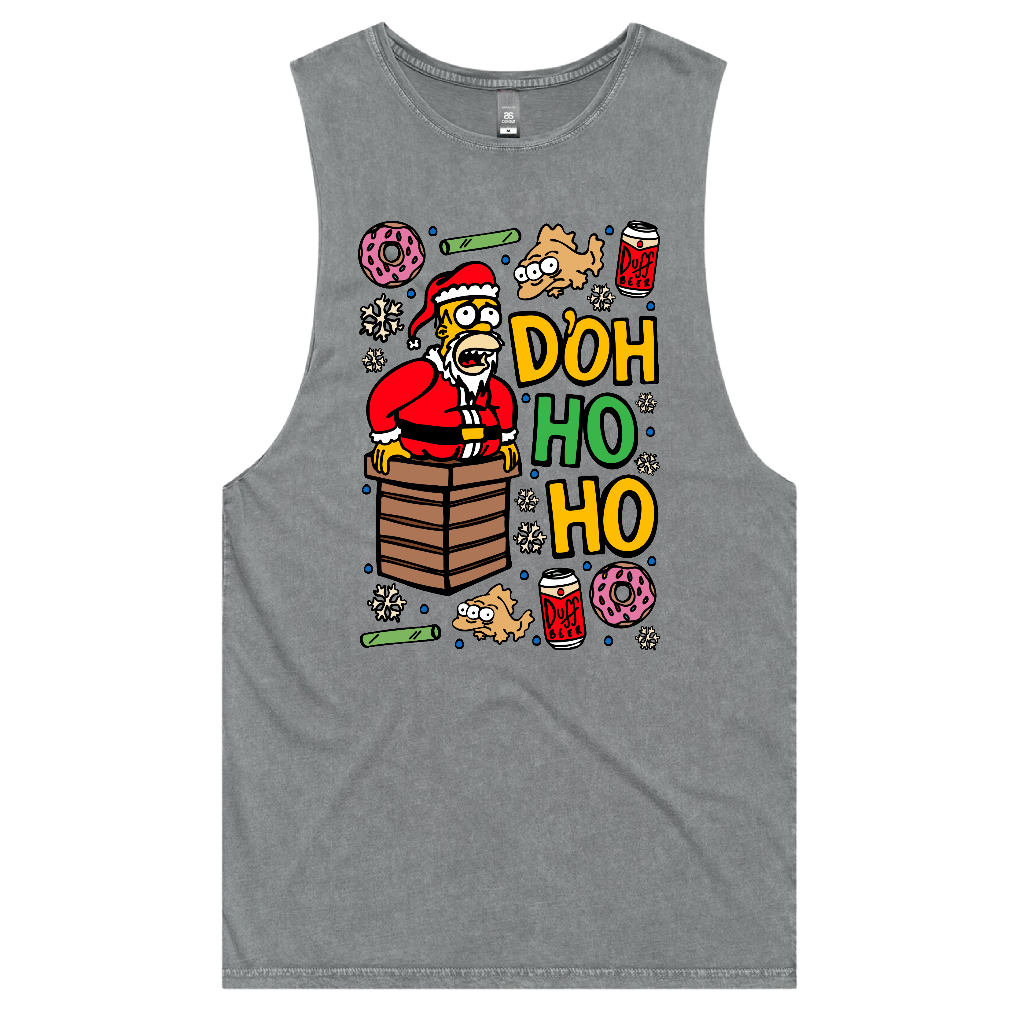 S / Ash / Large Front Design Doh Ho Ho 🎅🍩 – Tank