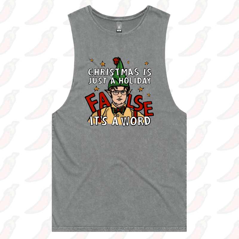 S / Ash / Large Front Design Dwight Christmas 👩‍🌾🎄- Tank