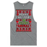 S / Ash / Large Front Design Filthy Animal Christmas 🎅 – Tank