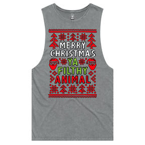 S / Ash / Large Front Design Filthy Animal Christmas 🎅 – Tank
