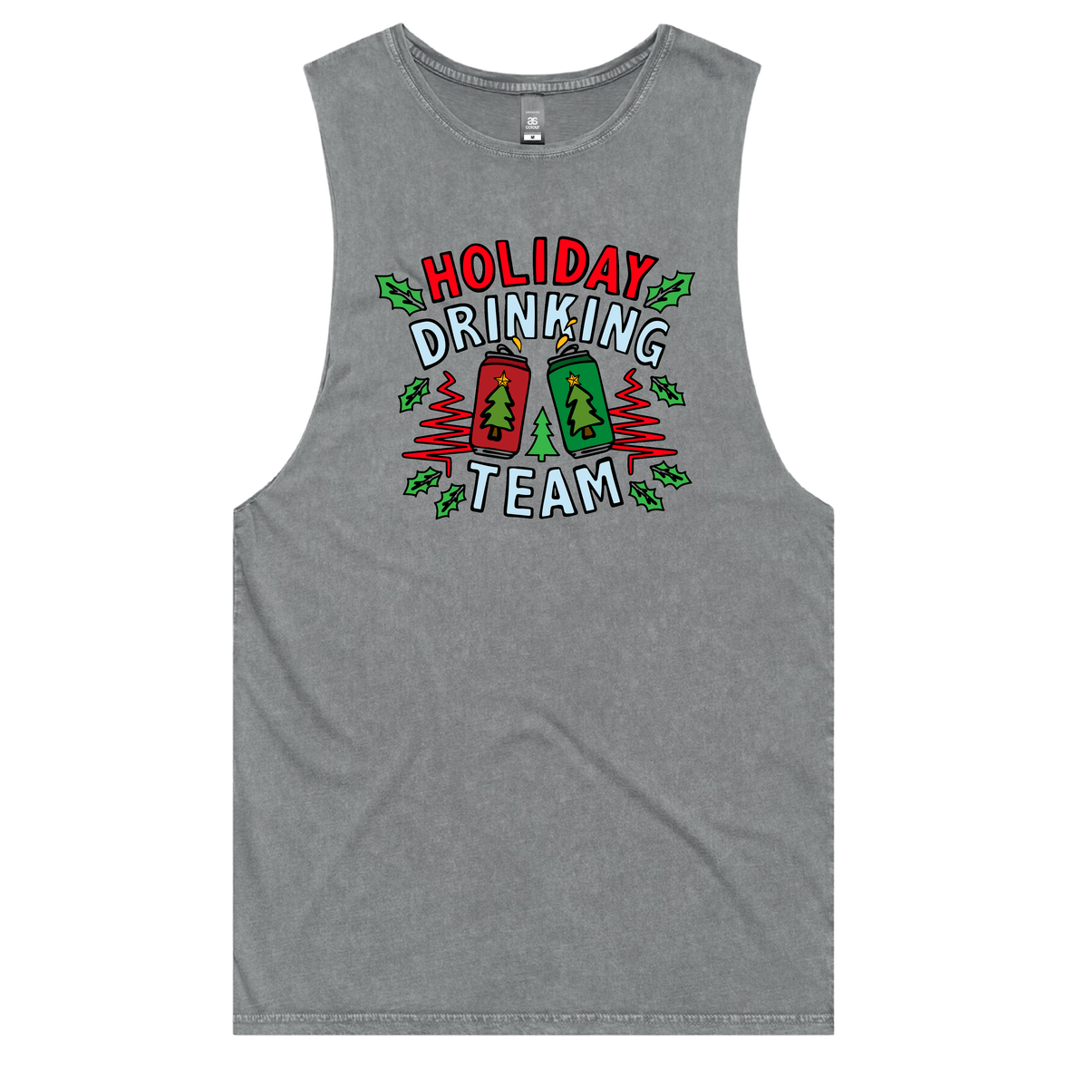 S / Ash / Large Front Design Holiday Drinking Team 🍻🎄 – Tank