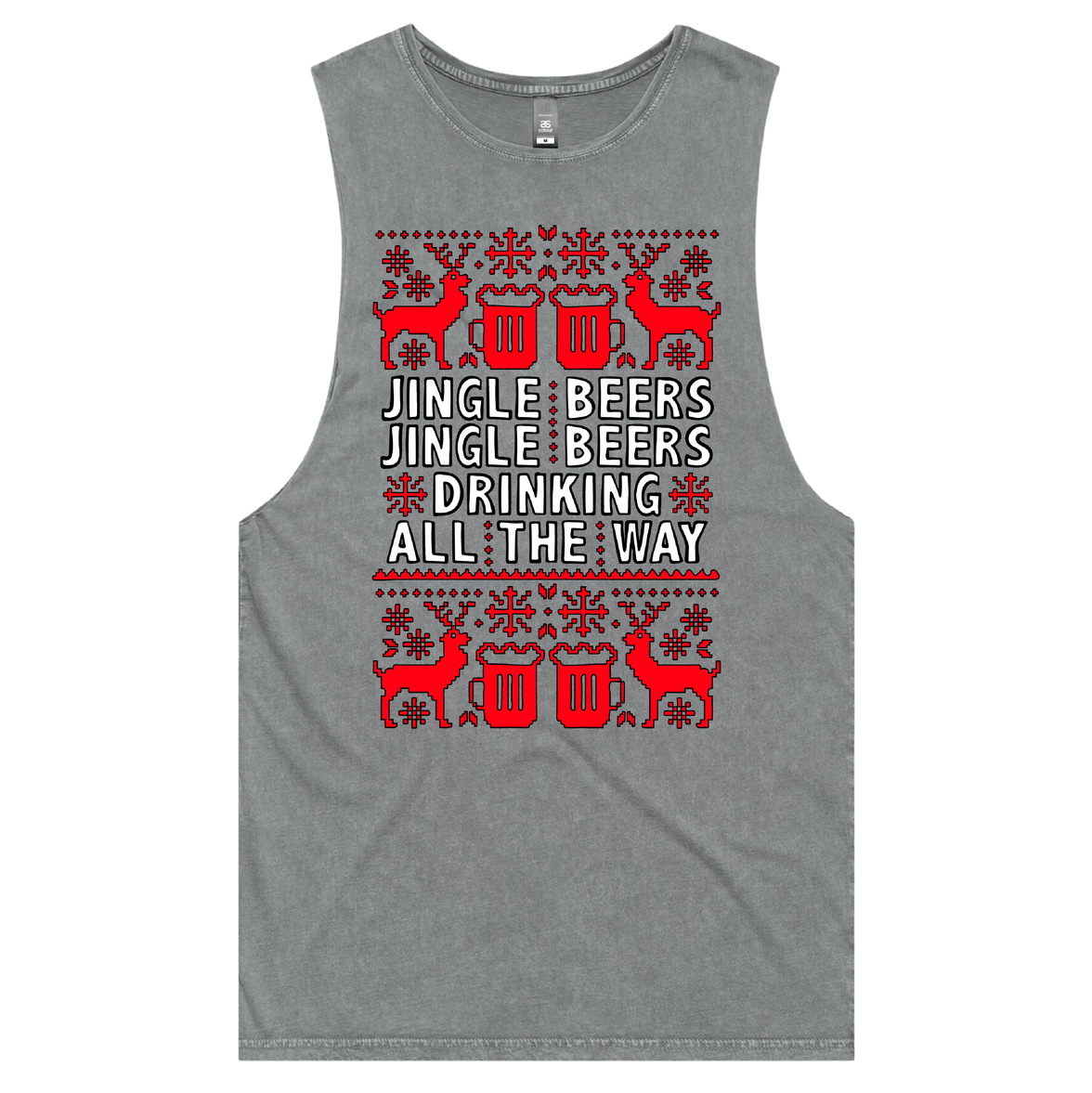 S / Ash / Large Front Design Jingle Beers 🔔🍻 – Tank