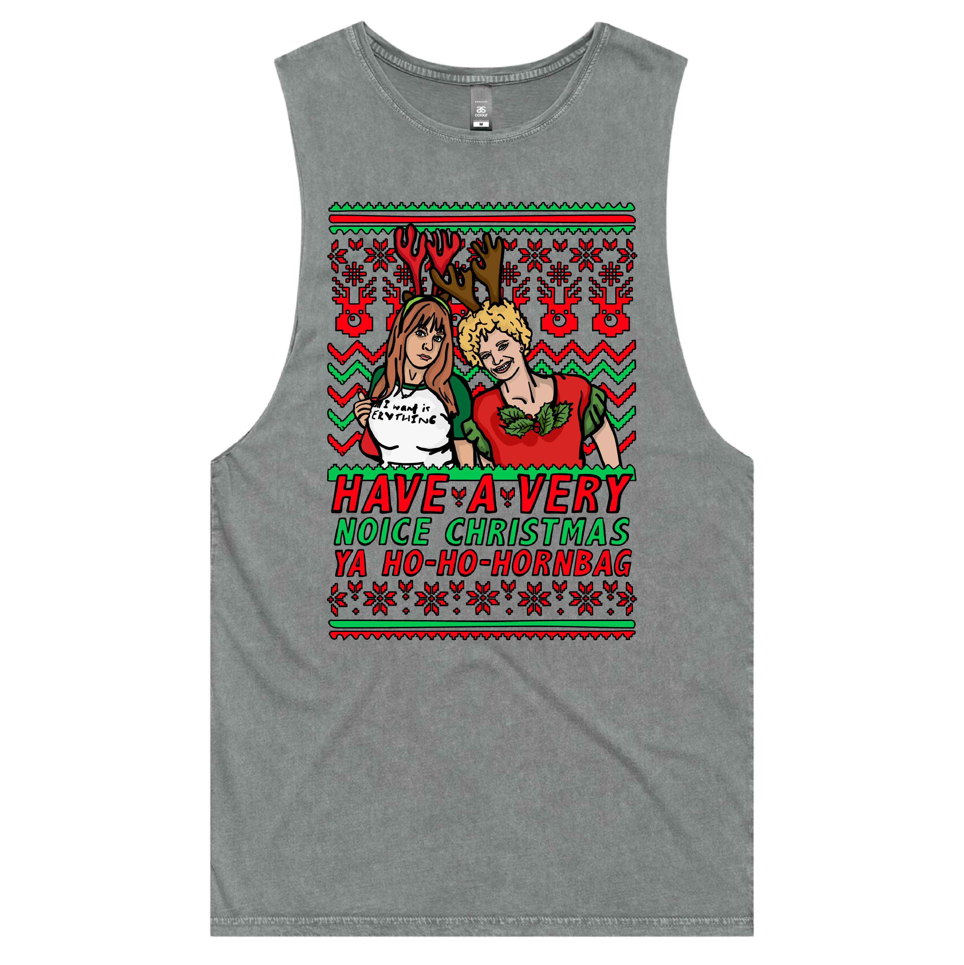 S / Ash / Large Front Design Kath & Kim Christmas Pattern 😈🎄 – Tank