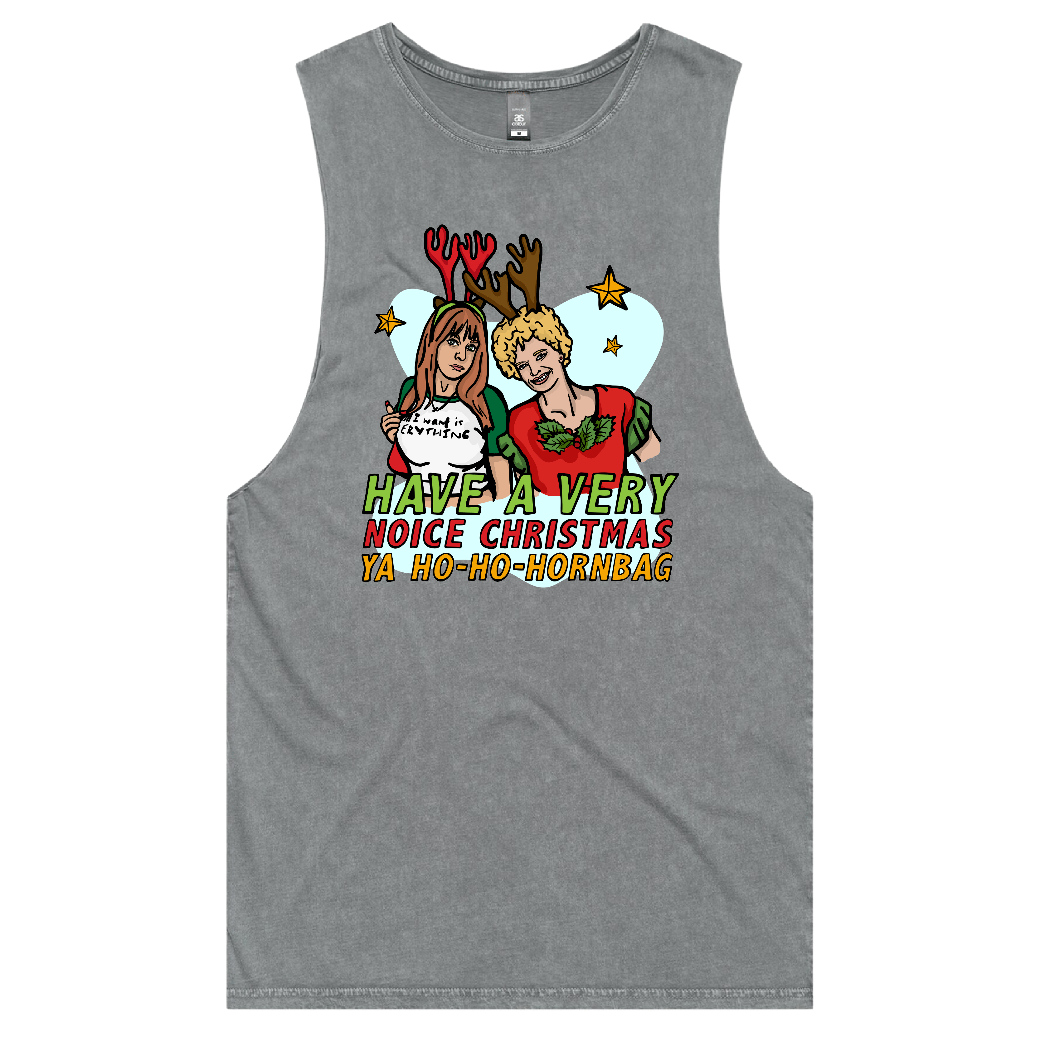 S / Ash / Large Front Design Kath & Kim Christmas 😈🎄  - Tank
