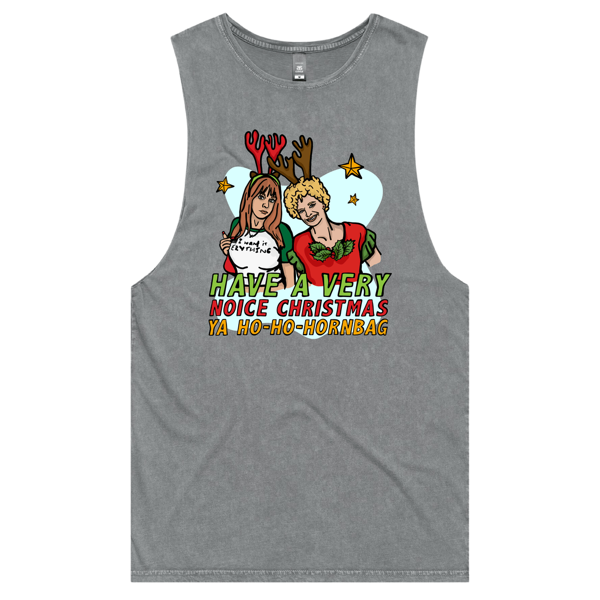 S / Ash / Large Front Design Kath & Kim Christmas 😈🎄  - Tank