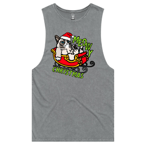 S / Ash / Large Front Design Meowy Christmas 😾🎄 – Tank