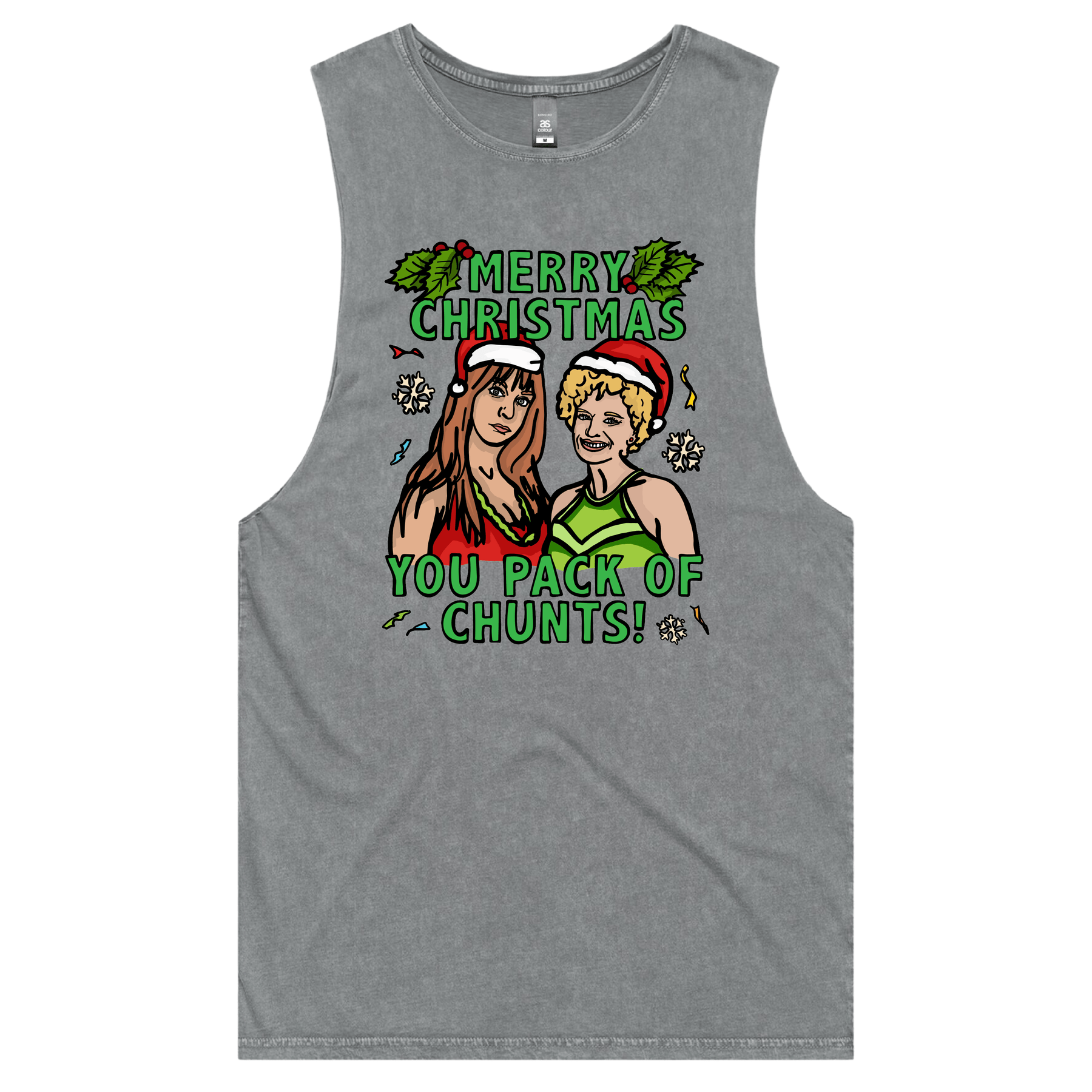 S / Ash / Large Front Design Pack Of Chunts Christmas 💁‍♀️🎄 - Tank
