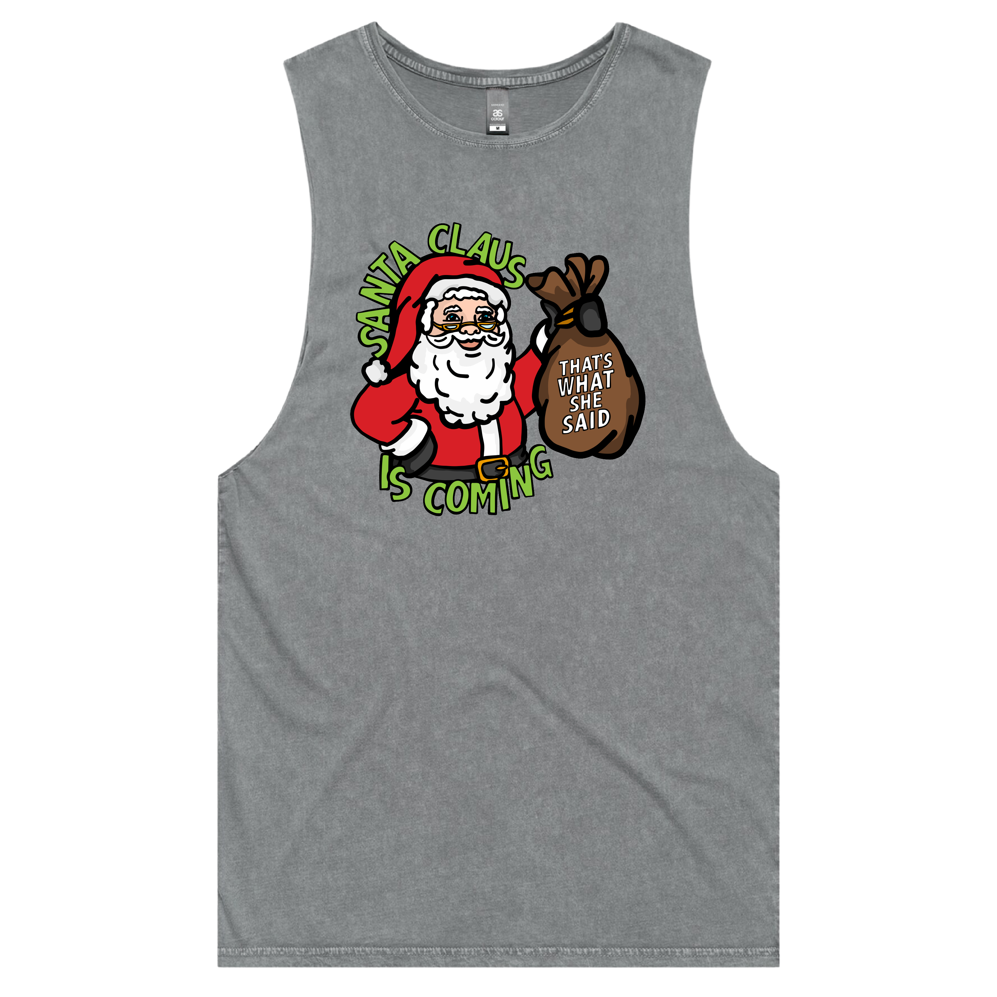 S / Ash / Large Front Design Santa is Coming 🎅🎄- Tank