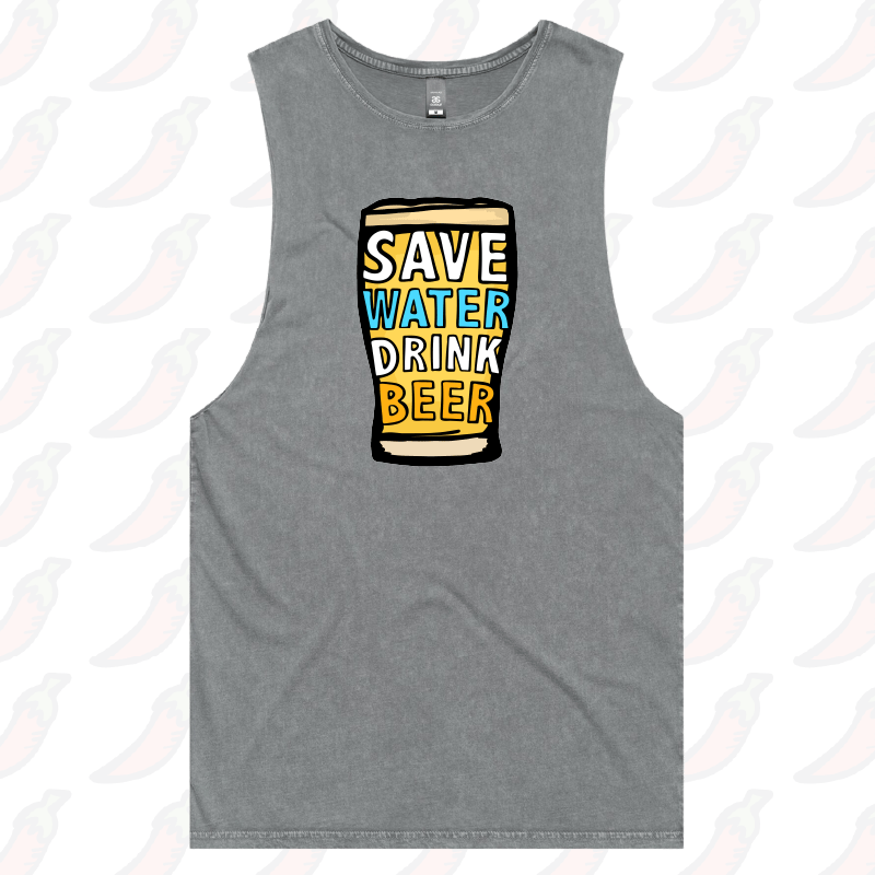 S / Ash / Large Front Design Save Water Drink Beer 🚱🍺 - Tank