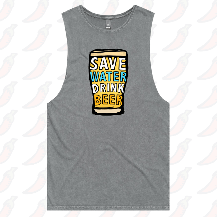 S / Ash / Large Front Design Save Water Drink Beer 🚱🍺 - Tank