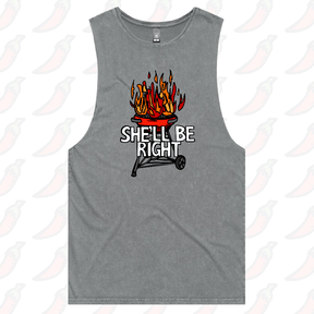 S / Ash / Large Front Design She’ll Be Right BBQ 🤷🔥 – Tank