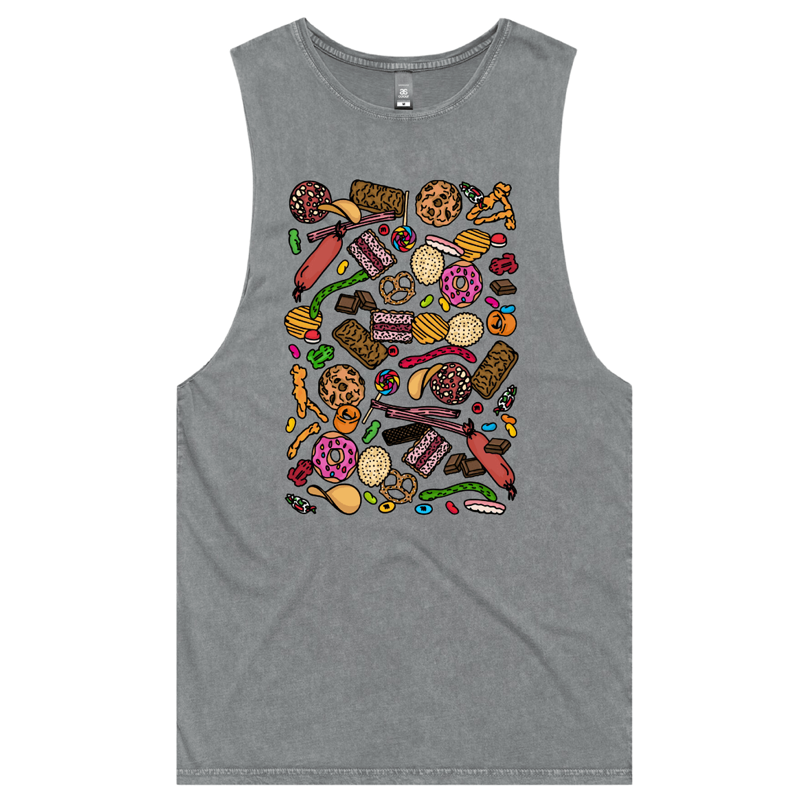 S / Ash / Large Front Design Snacks! 🍬🍪 – Tank