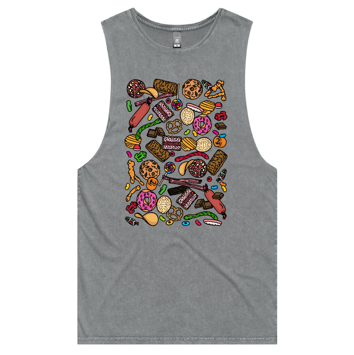 S / Ash / Large Front Design Snacks! 🍬🍪 – Tank