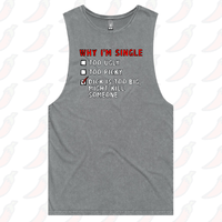 S / Ash / Large Front Design Why I’m Single 🍆☠️ - Tank