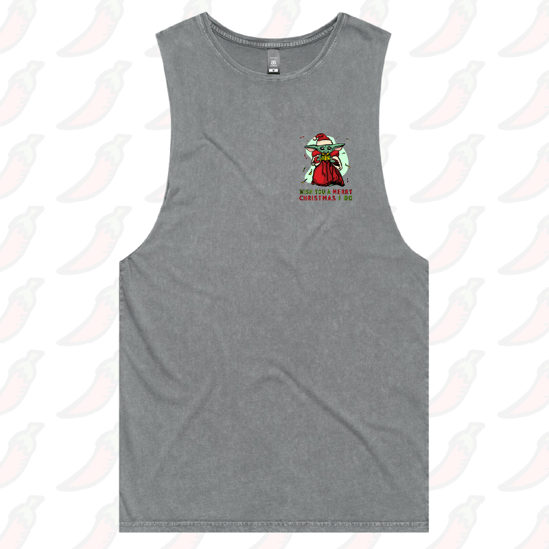 S / Ash / Small Front Design Baby Yoda Christmas 👶🎄- Tank