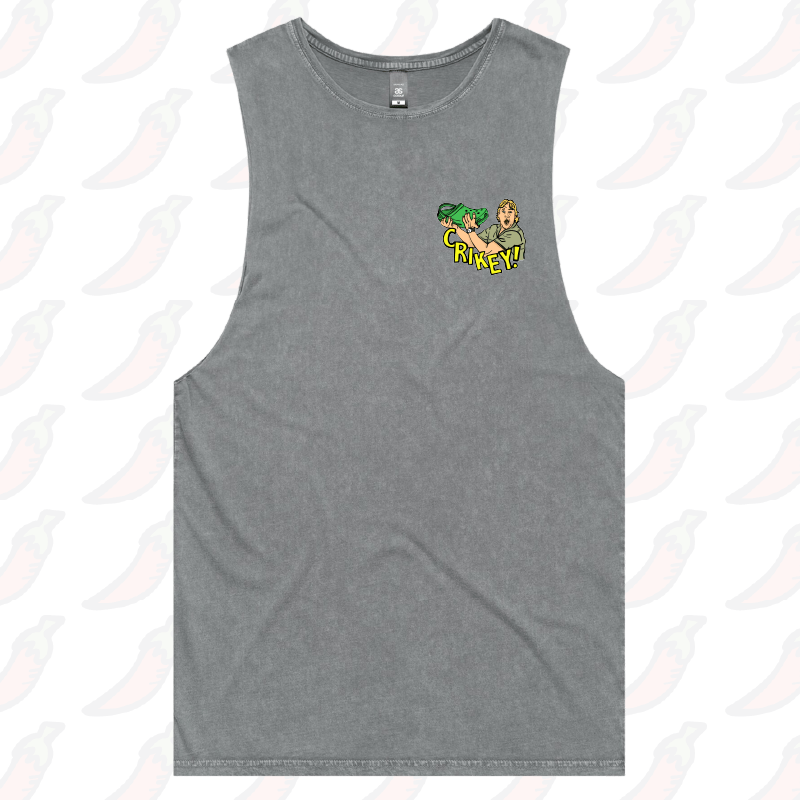 S / Ash / Small Front Design Crikey! Croc Hunter 🐊 - Tank
