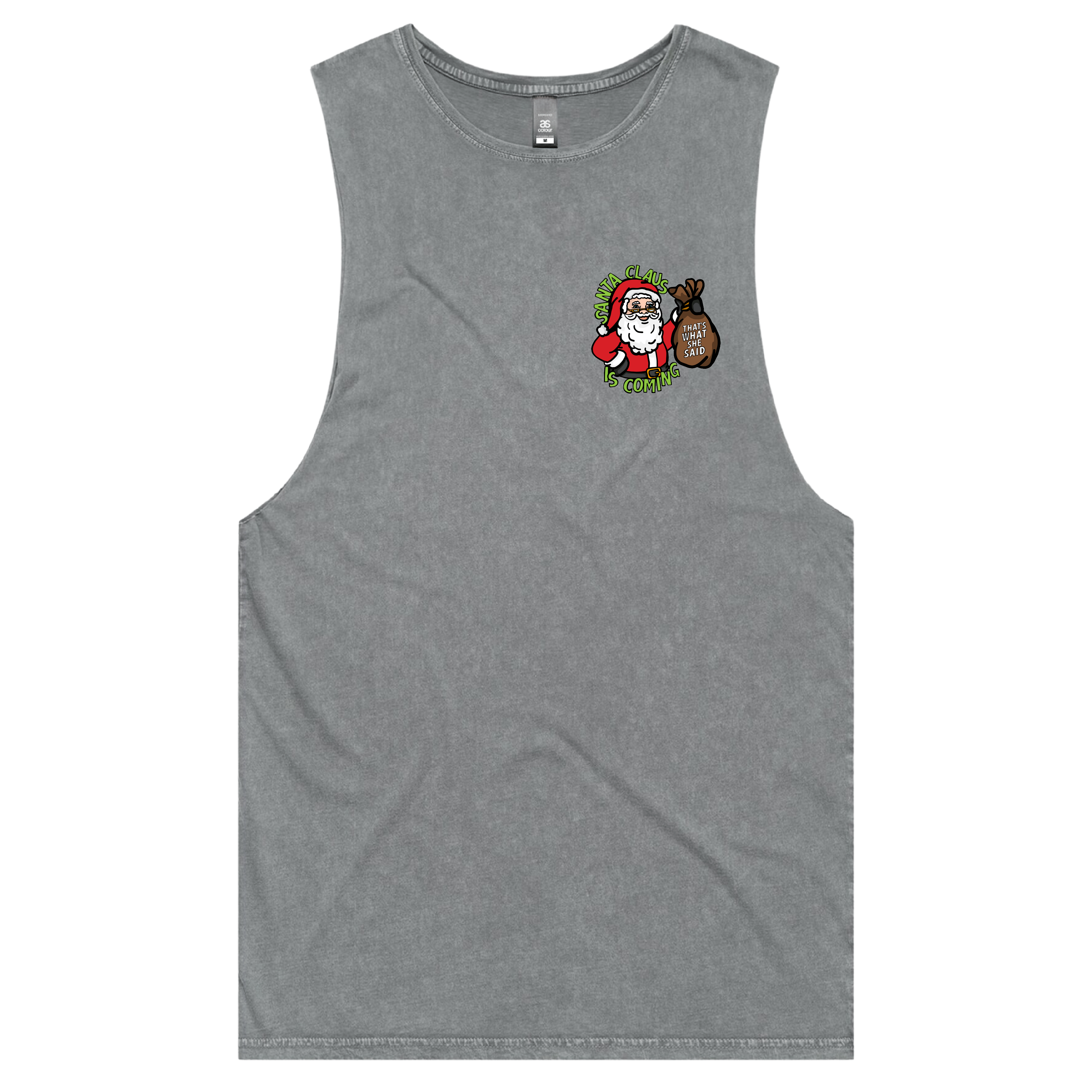 S / Ash / Small Front Design Santa is Coming 🎅🎄- Tank