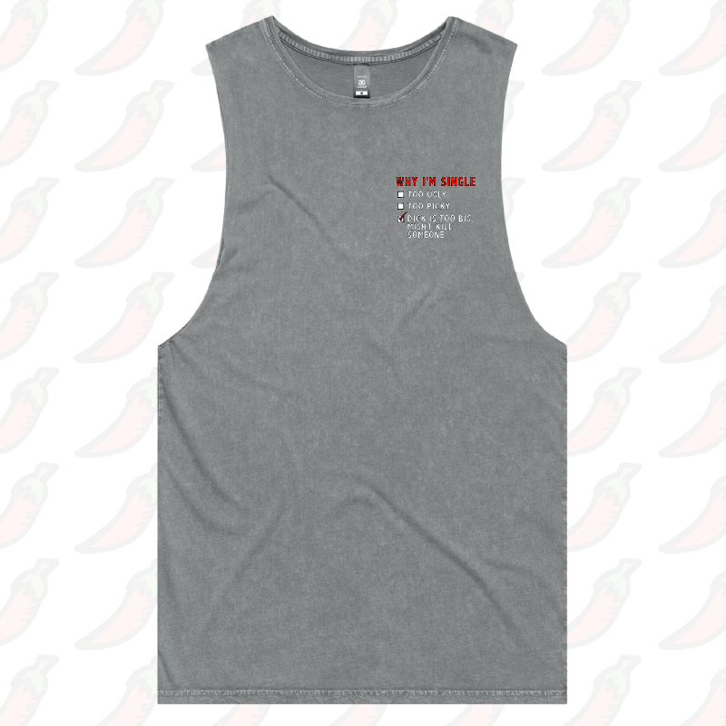 S / Ash / Small Front Design Why I’m Single 🍆☠️ - Tank