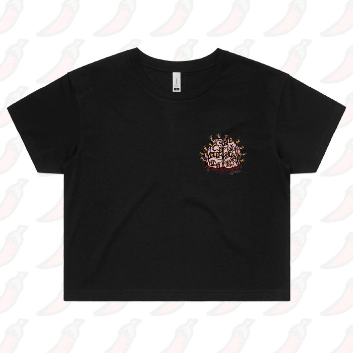 S / Black Ciggy Butt-Brain 🚬🧠- Women's Crop Top