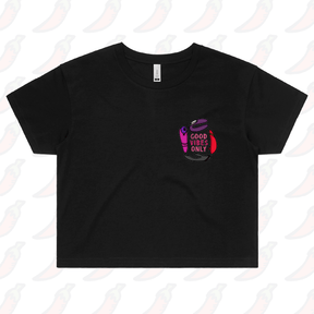 S / Black Good Vibes Only 🍡 – Women's Crop Top