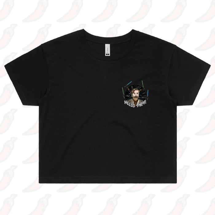 S / Black Hello There! 👋 - Women's Crop Hoodie