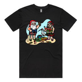 S / Black / Large Front Design Aussie Christmas 🍤🍺 - Men's T Shirt