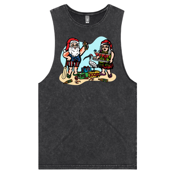 S / Black / Large Front Design Aussie Christmas 🍤🍺 - Tank