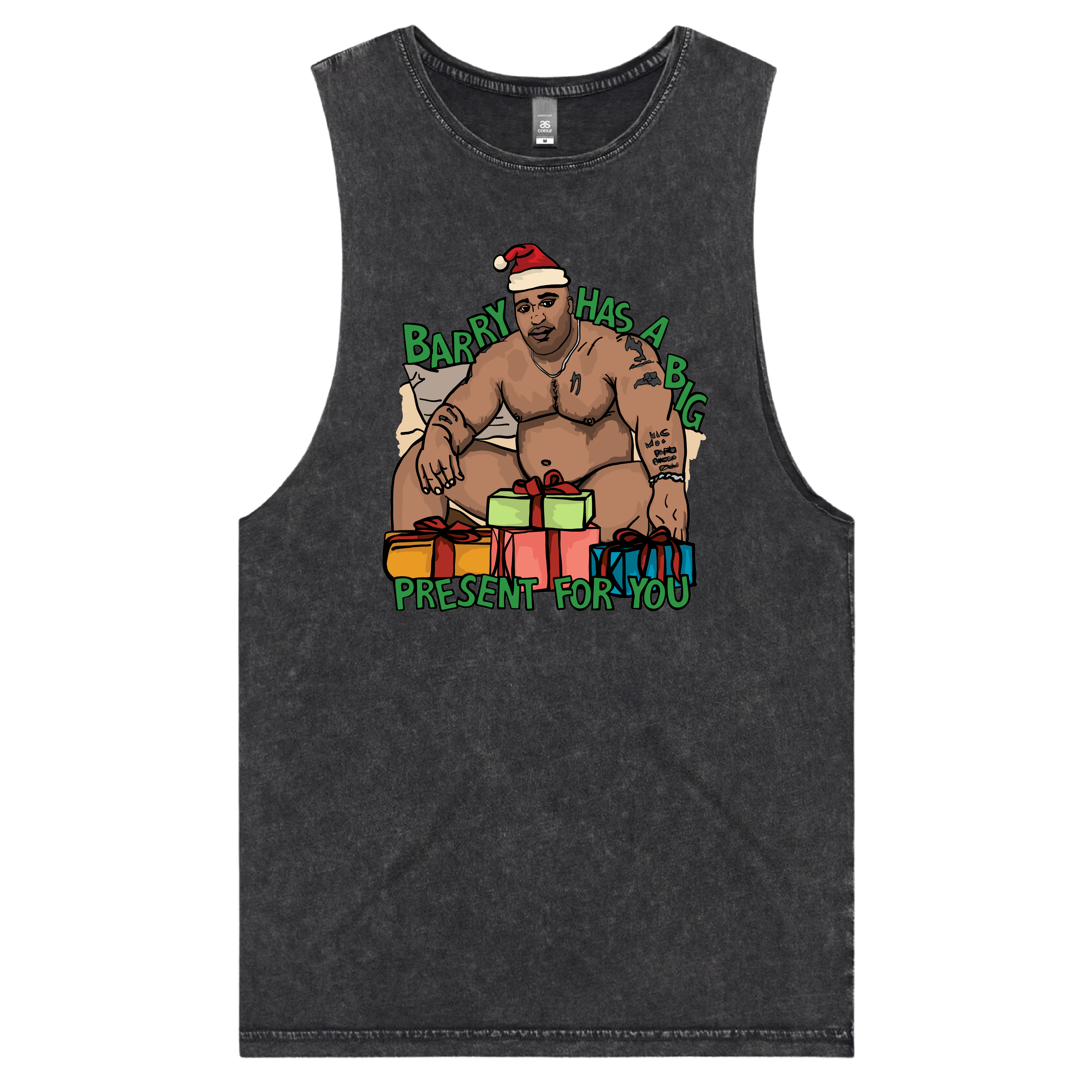 S / Black / Large Front Design Big Barry Christmas 🍆🎄- Tank