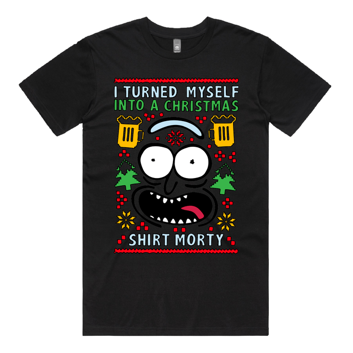 S / Black / Large Front Design Christmas Morty – Men's T Shirt
