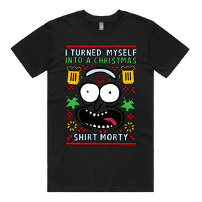S / Black / Large Front Design Christmas Morty – Men's T Shirt