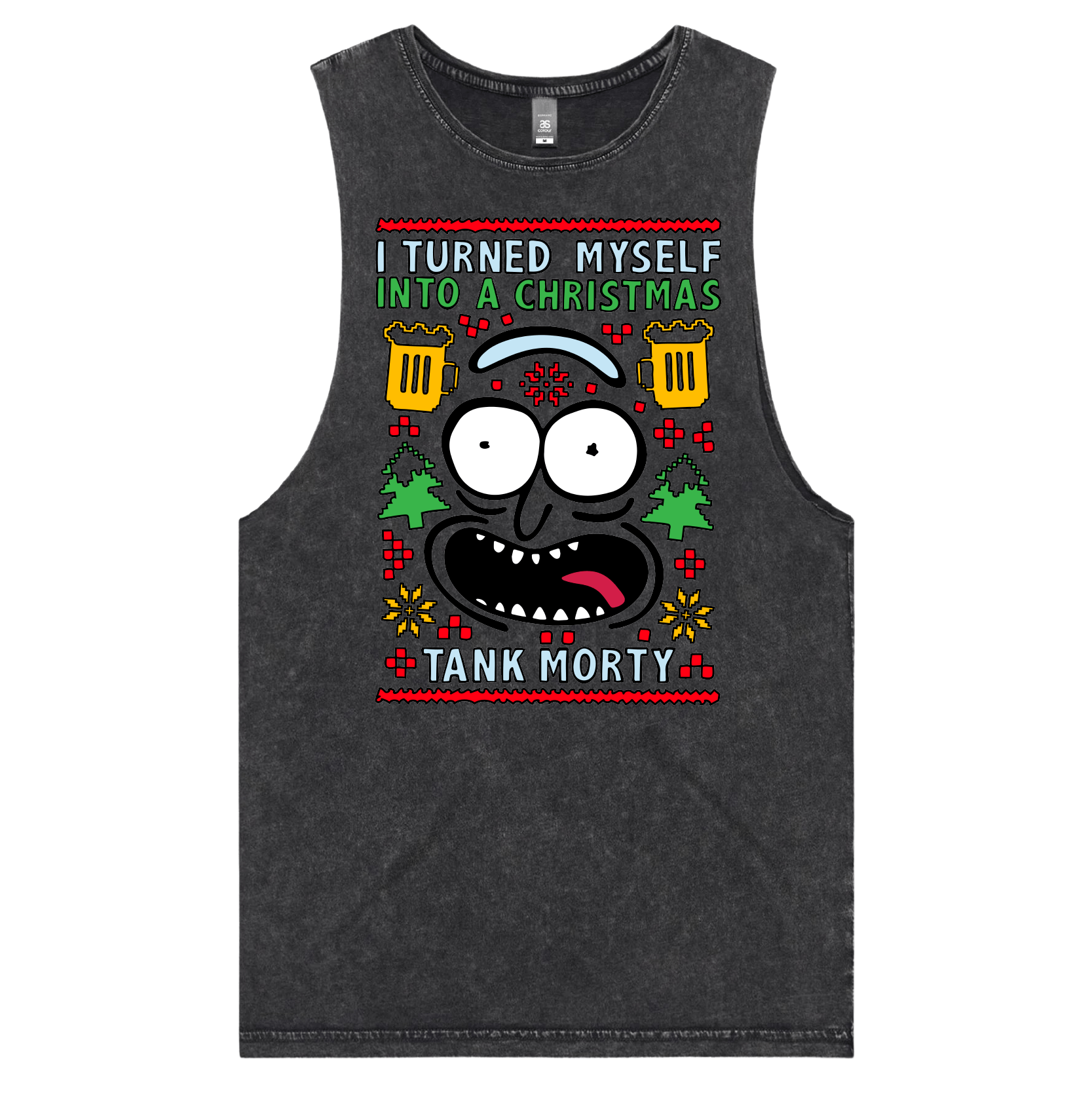 S / Black / Large Front Design Christmas Morty – Tank
